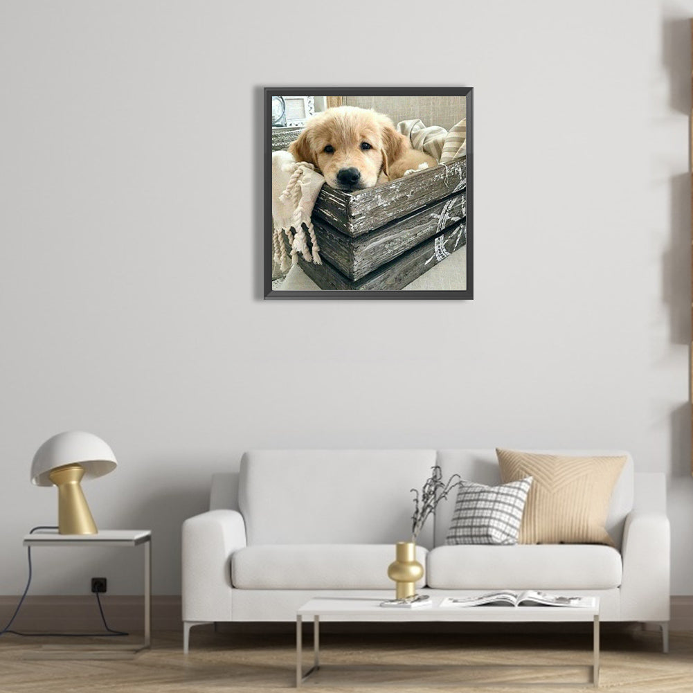Wooden Frame Puppy - Full Round Drill Diamond Painting 50*50CM