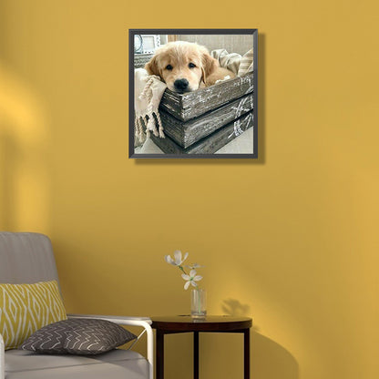 Wooden Frame Puppy - Full Round Drill Diamond Painting 50*50CM