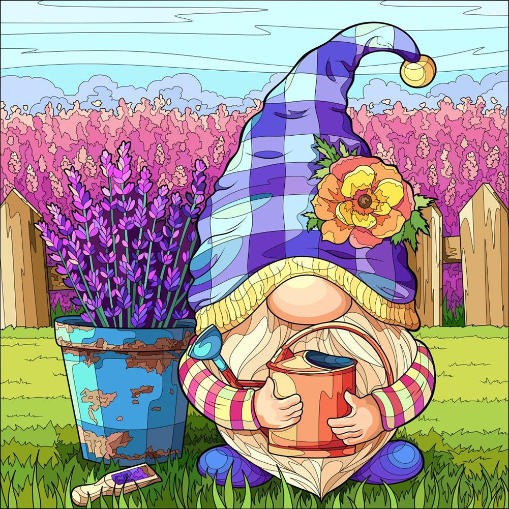 Gnome Watering Flowers - Full Round Drill Diamond Painting 30*30CM