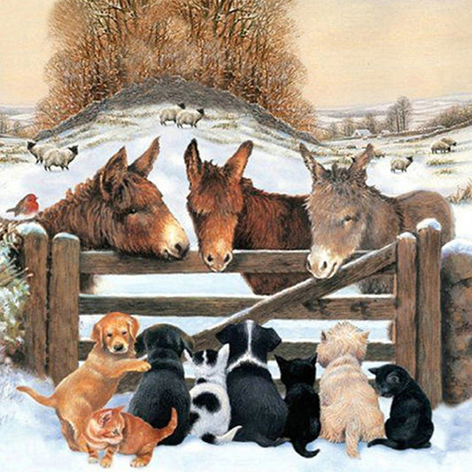 Old Donkey And Small Animals - Full Round Drill Diamond Painting 45*45CM