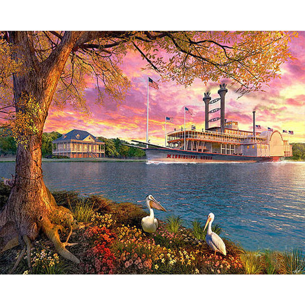 Docked Cruise Ship - Full Round Drill Diamond Painting 50*40CM