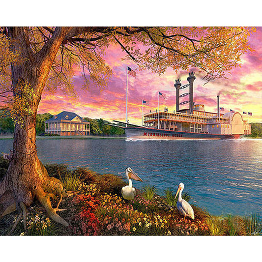 Docked Cruise Ship - Full Round Drill Diamond Painting 50*40CM