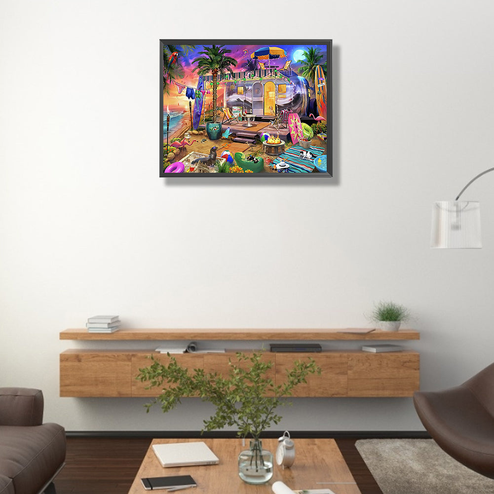 Beach Camping - Full Round Drill Diamond Painting 50*40CM