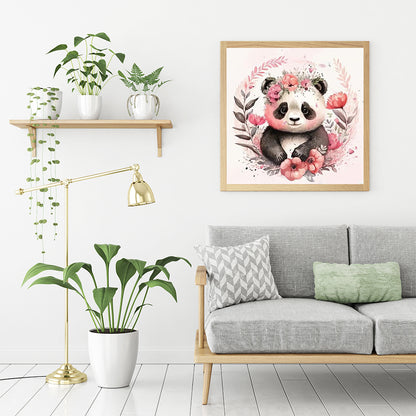 Panda In Pink Flower - Full Round Drill Diamond Painting 30*30CM