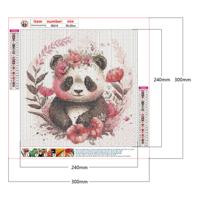 Panda In Pink Flower - Full Round Drill Diamond Painting 30*30CM