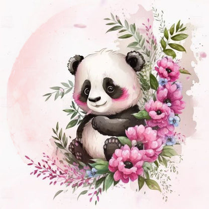 Panda Lying On Pink Flower - Full Round Drill Diamond Painting 30*30CM