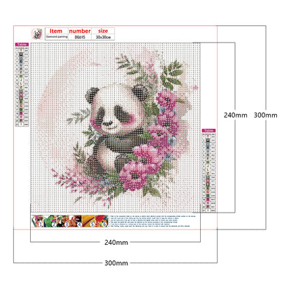 Panda Lying On Pink Flower - Full Round Drill Diamond Painting 30*30CM