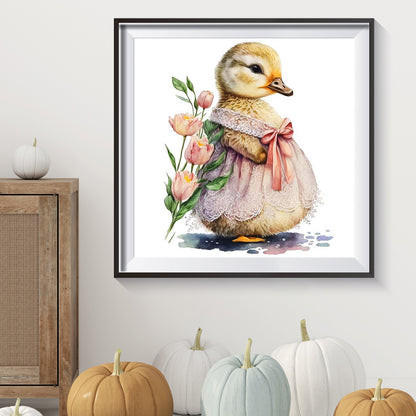 Little Yellow Duck In Skirt - Full Round Drill Diamond Painting 30*30CM