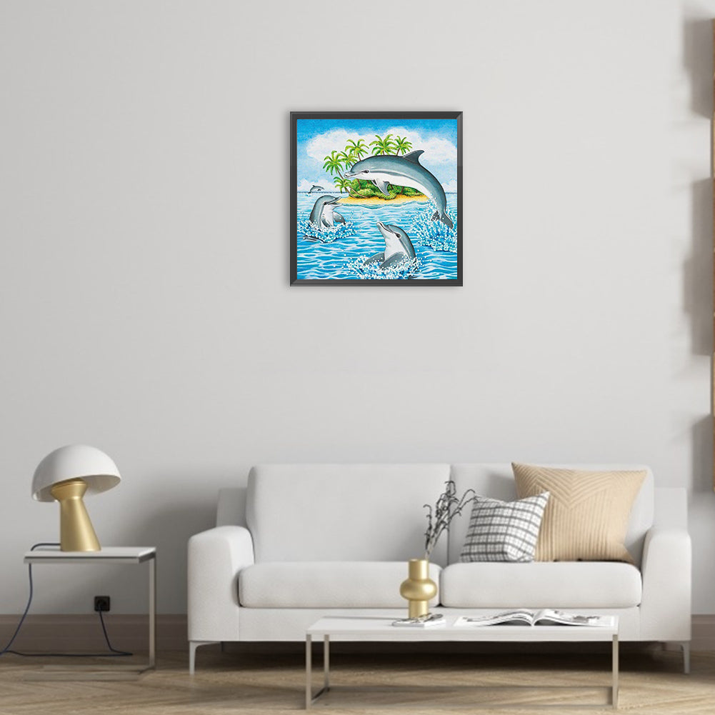 Dolphins Playing - Full Round Drill Diamond Painting 30*30CM