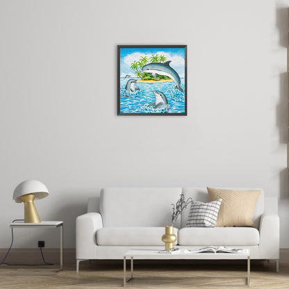 Dolphins Playing - Full Round Drill Diamond Painting 30*30CM