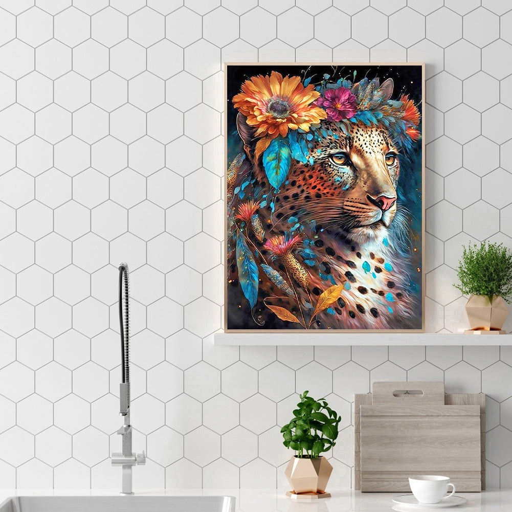 Garland With Leopard - Full Round Drill Diamond Painting 30*40CM