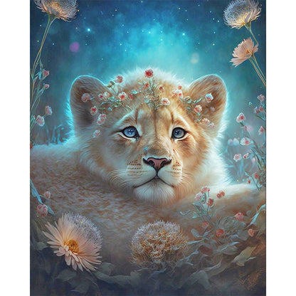 Flower And Lion - Full Round Drill Diamond Painting 30*40CM