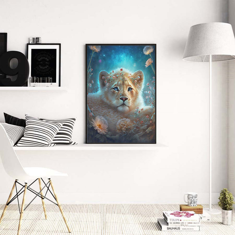 Flower And Lion - Full Round Drill Diamond Painting 30*40CM