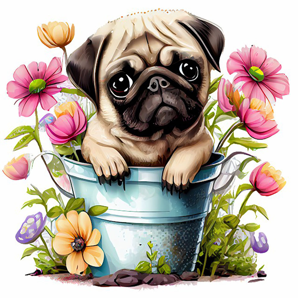 Pug Dog - Full Round Drill Diamond Painting 30*30CM