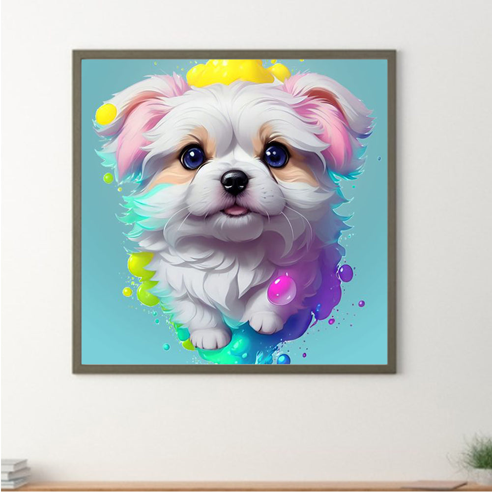 White Dog Under Paint - Full Round Drill Diamond Painting 30*30CM
