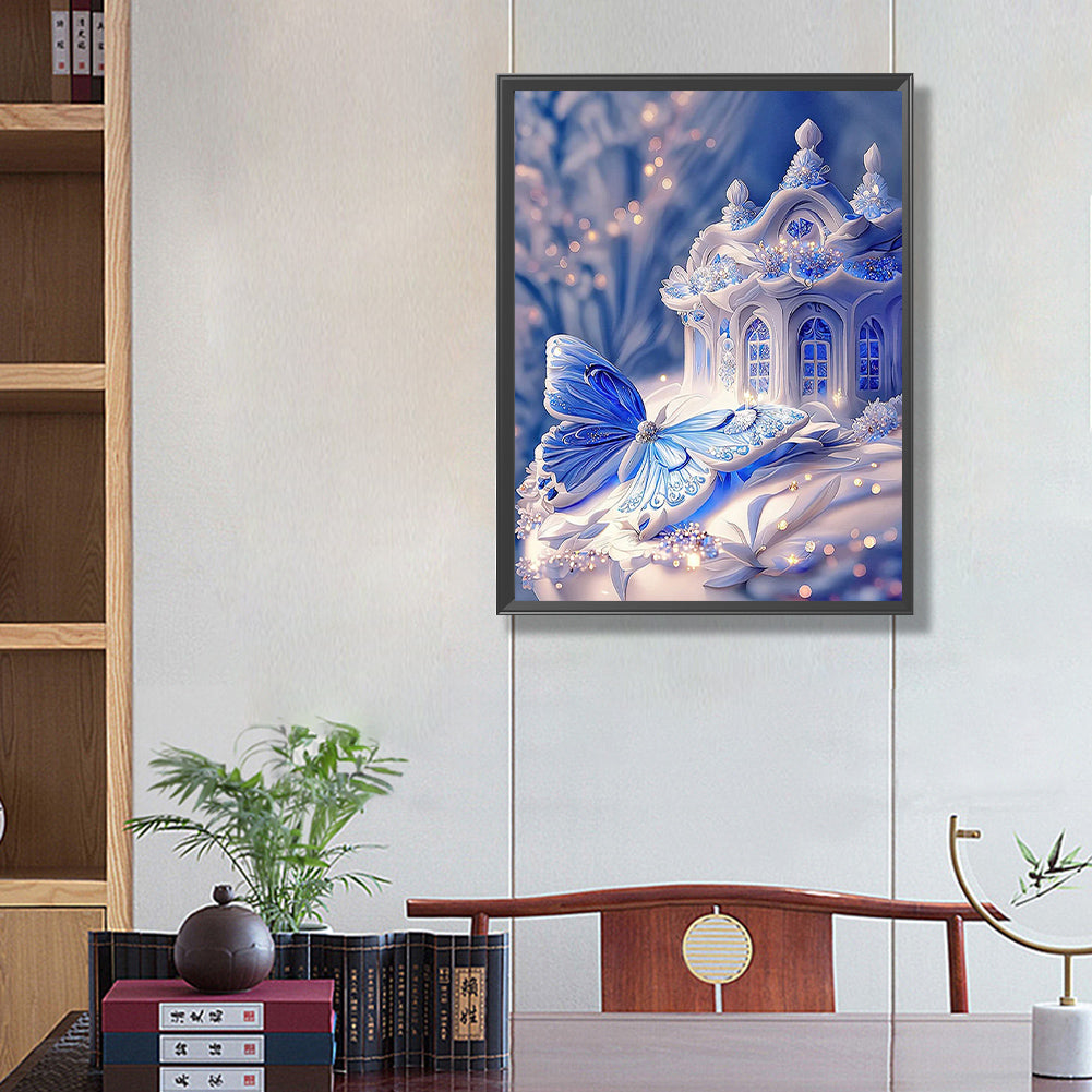 Blue Butterfly House - Full Square Drill Diamond Painting 40*50CM