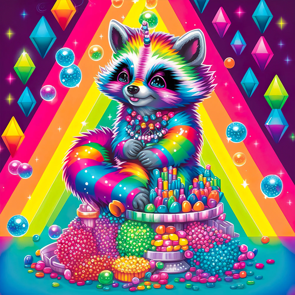 Colored Raccoon - Full Round Drill Diamond Painting 30*30CM