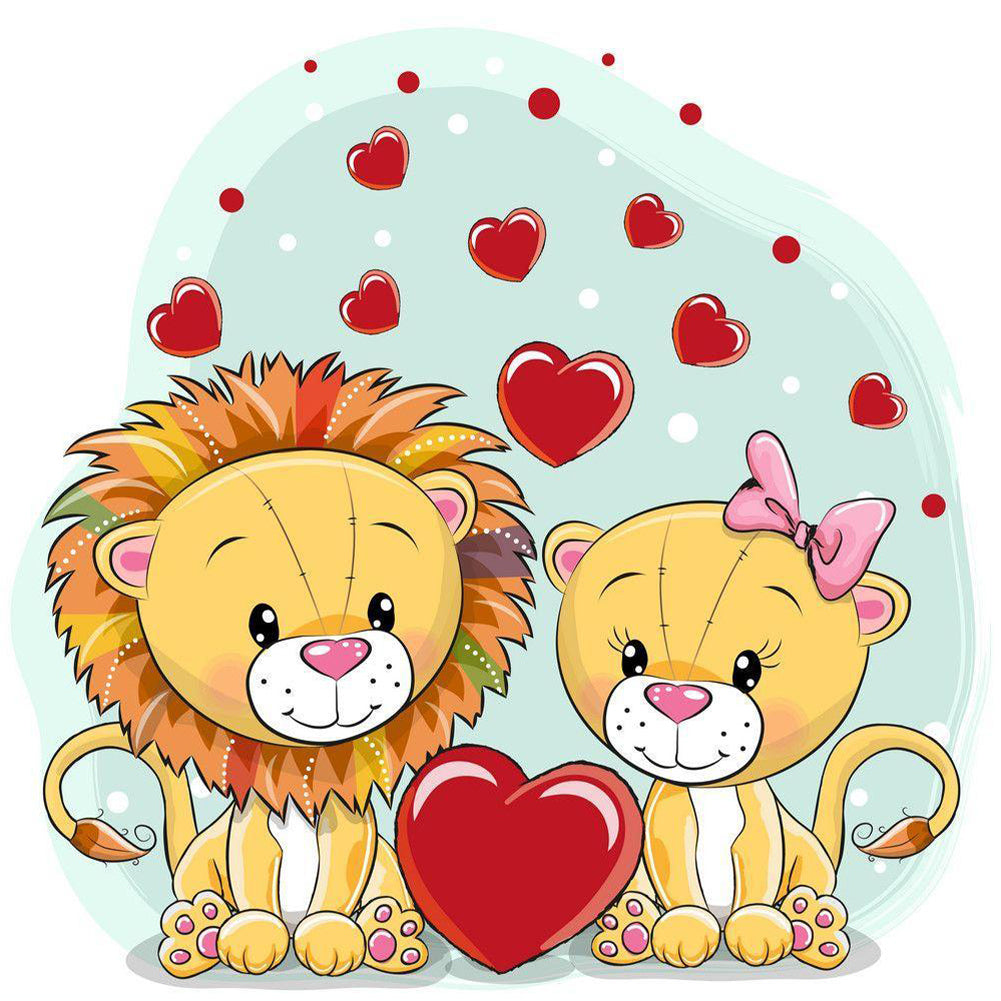 Love Lion - Full Round Drill Diamond Painting 30*30CM