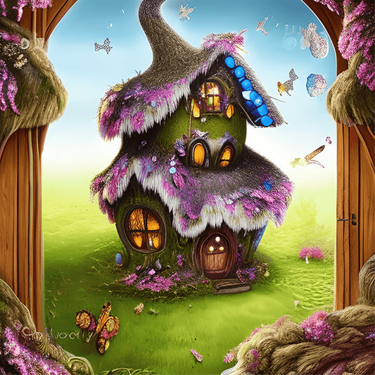 Magical Straw Cottage - Full Round Drill Diamond Painting 30*30CM