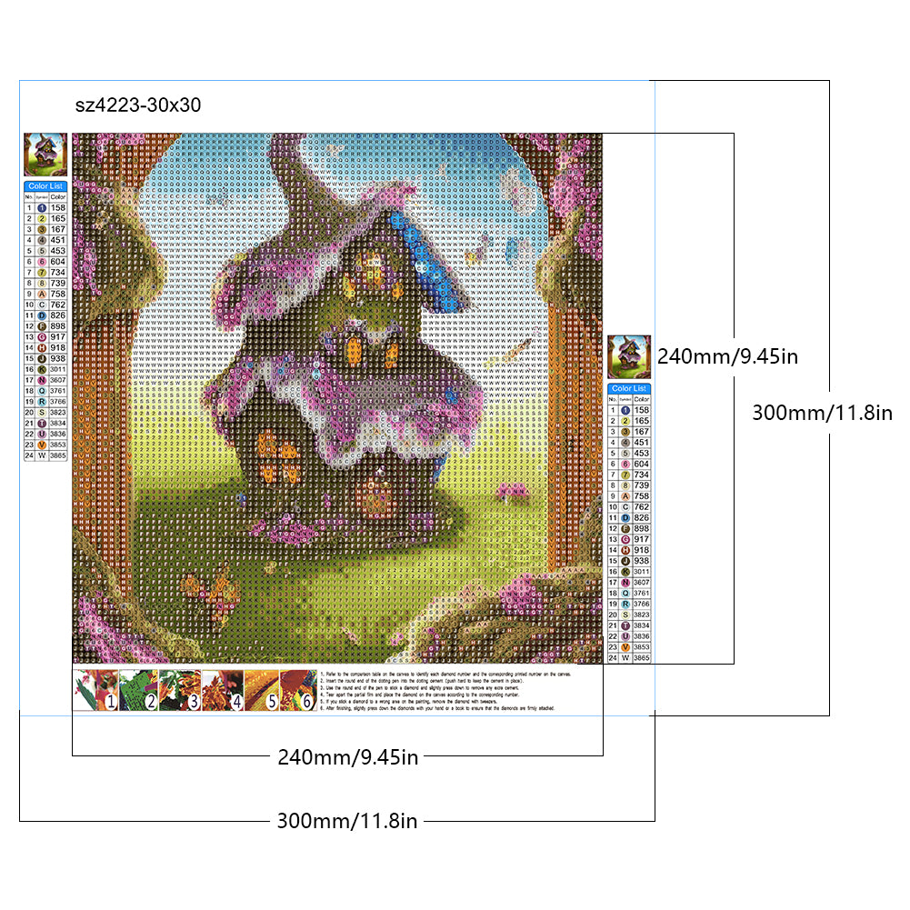Magical Straw Cottage - Full Round Drill Diamond Painting 30*30CM