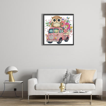 Pink Owl Car - Special Shaped Drill Diamond Painting 30*30CM