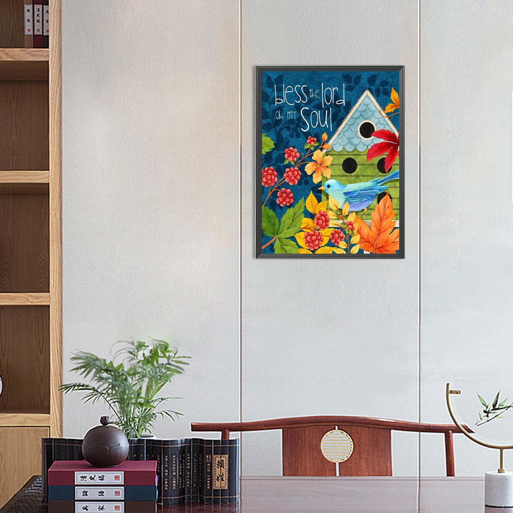 Blue Bird And House - Full Round Drill Diamond Painting 30*40CM