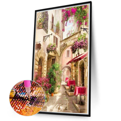 Scenic Cottage Street - Full Round Drill Diamond Painting 50*70CM