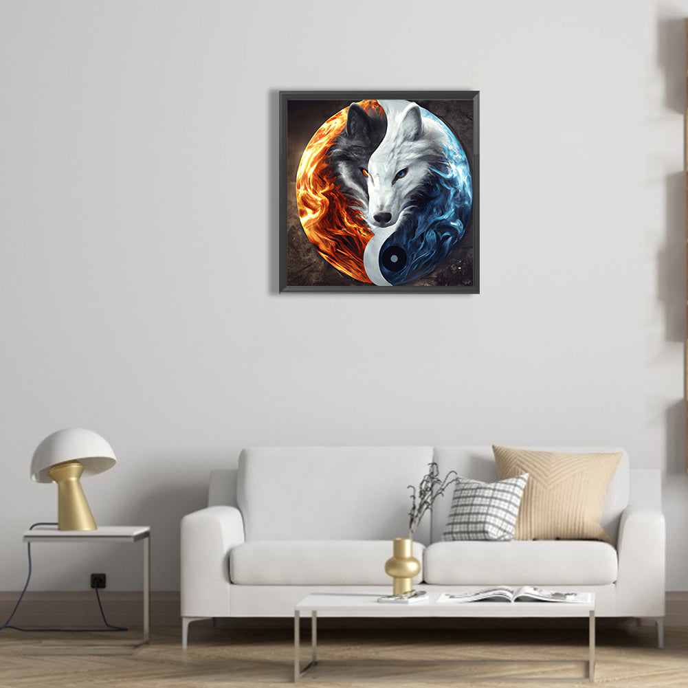 Yin Yang Symbol Two Wolves - Full Round Drill Diamond Painting 30*30CM