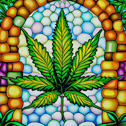 Stained Glass Art Marijuana - Full Round Drill Diamond Painting 40*40CM