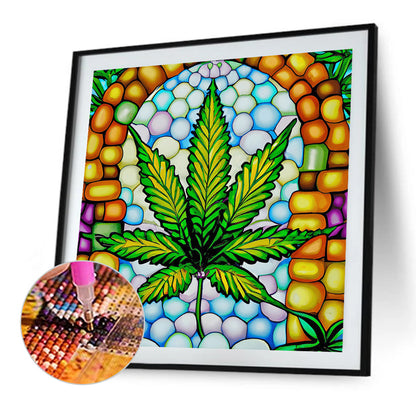 Stained Glass Art Marijuana - Full Round Drill Diamond Painting 40*40CM
