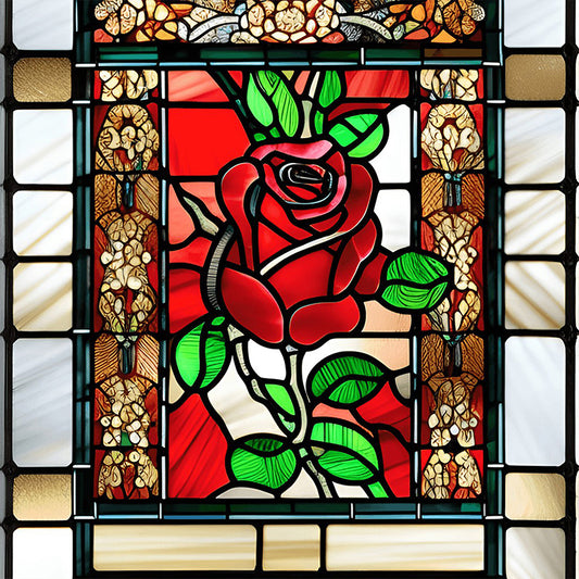 Stained Glass Art Red Rose - Full Round Drill Diamond Painting 40*40CM