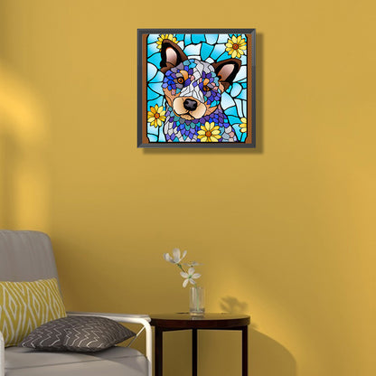 Stained Glass Art Blue High Heeled Dog - Full Round Drill Diamond Painting 40*40CM