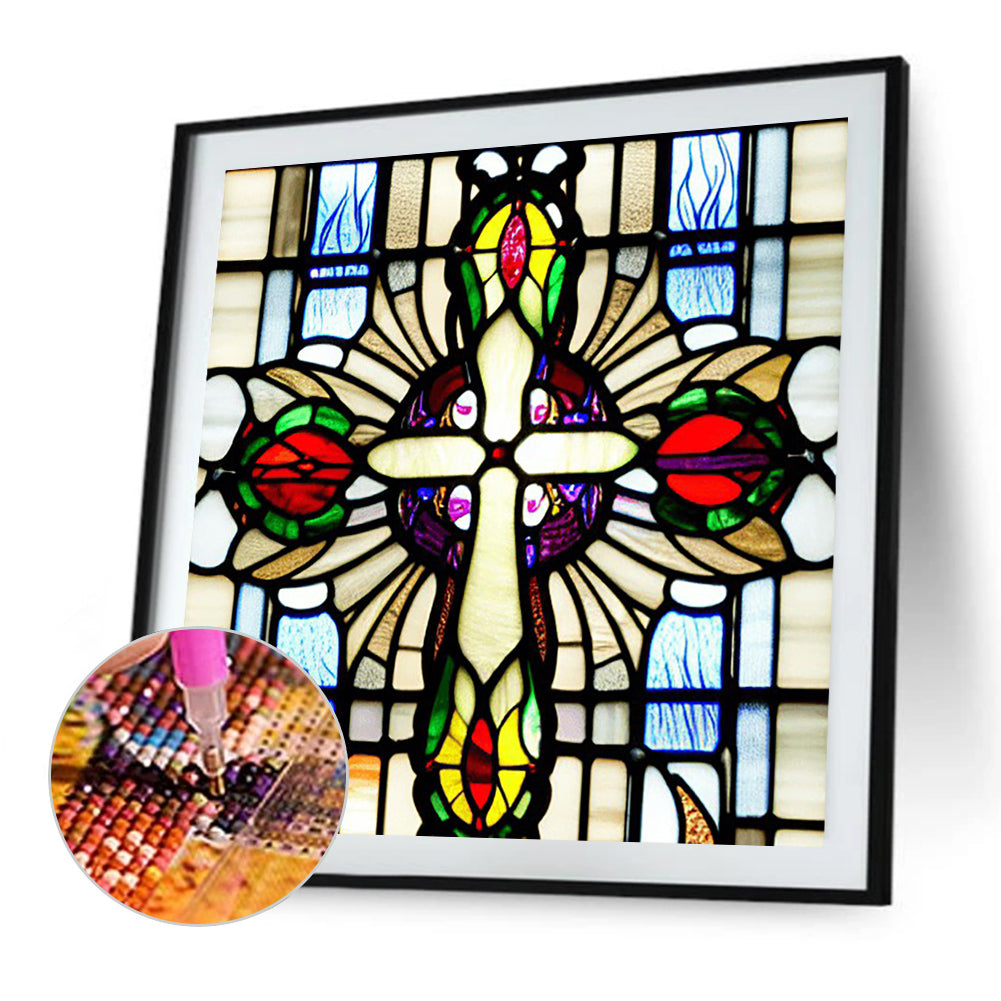 Stained Glass Art Cross - Full Round Drill Diamond Painting 40*40CM