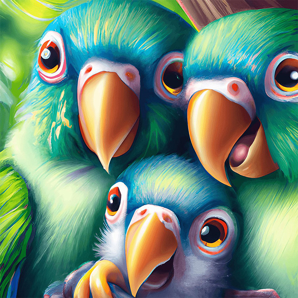 Little Parrot Family - Full Round Drill Diamond Painting 40*40CM