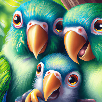 Little Parrot Family - Full Round Drill Diamond Painting 40*40CM