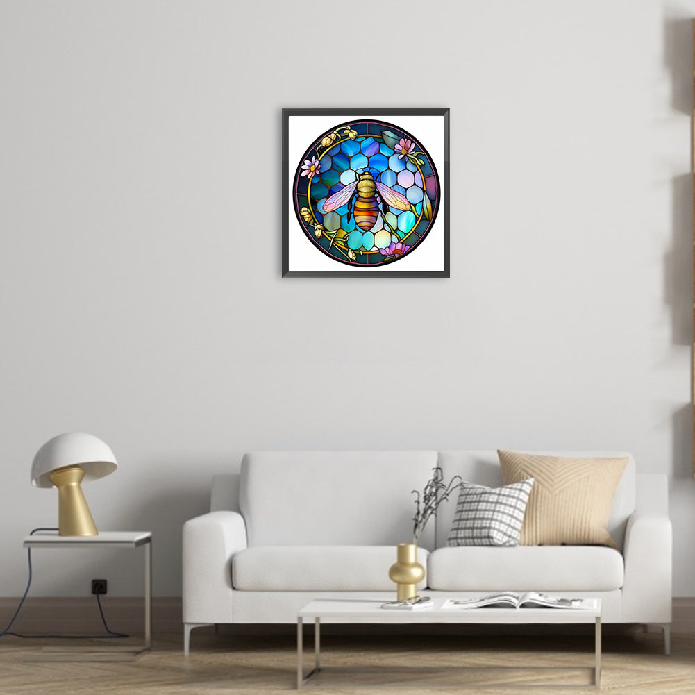 Round Plate Glass Bee - Full Round Drill Diamond Painting 30*30CM