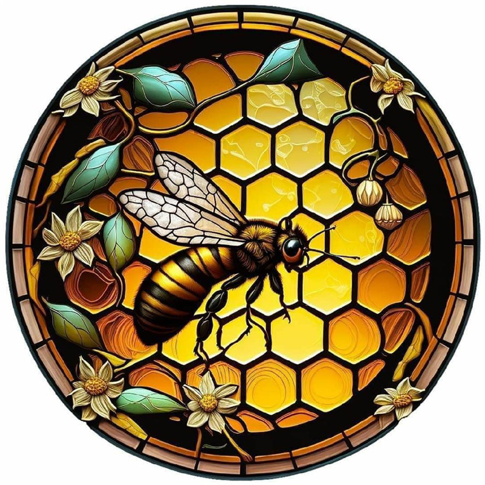 Round Plate Glass Bee - Full Round Drill Diamond Painting 30*30CM