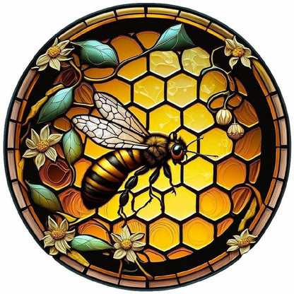 Round Plate Glass Bee - Full Round Drill Diamond Painting 30*30CM