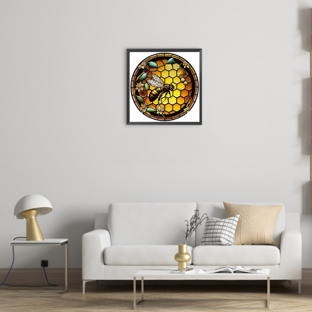 Round Plate Glass Bee - Full Round Drill Diamond Painting 30*30CM