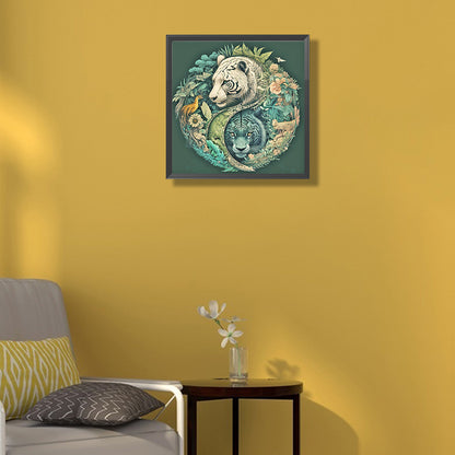 Tiger In Yin Yang Forest - Full Round Drill Diamond Painting 40*40CM