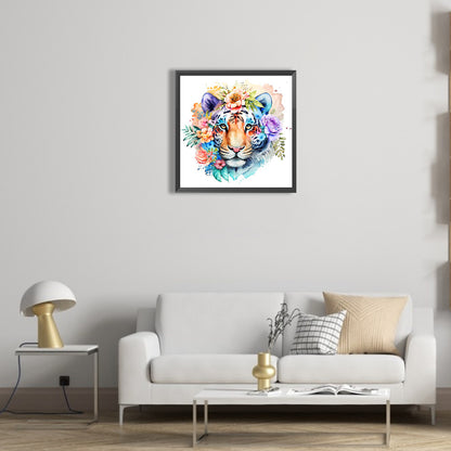 Tiger In Flowers - Full Round Drill Diamond Painting 40*40CM