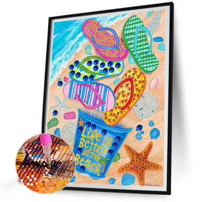 Summer Beach Slippers - Special Shaped Drill Diamond Painting 30*40CM