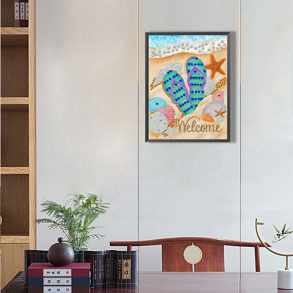 Summer Beach Slippers - Special Shaped Drill Diamond Painting 30*40CM