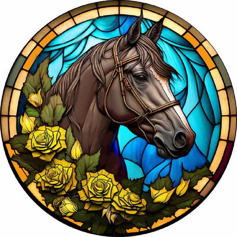 Round Plate Glass Painted Horse - Full Round Drill Diamond Painting 35*35CM