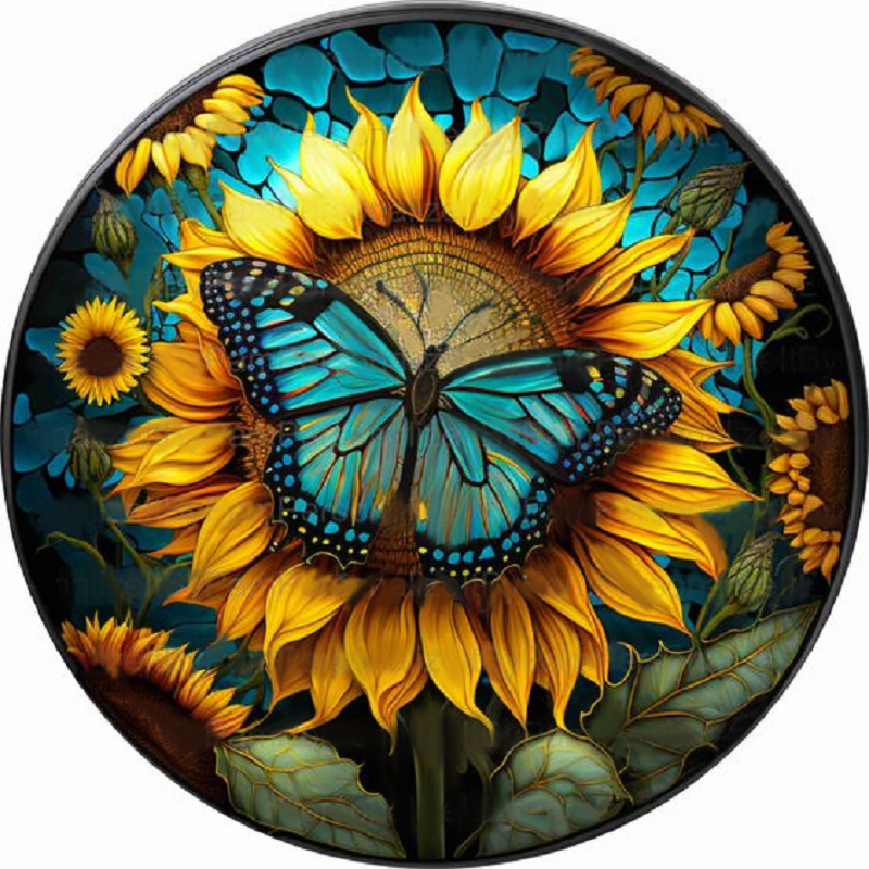 Butterfly Painting On Round Card Glass - Full Round Drill Diamond Painting 35*35CM