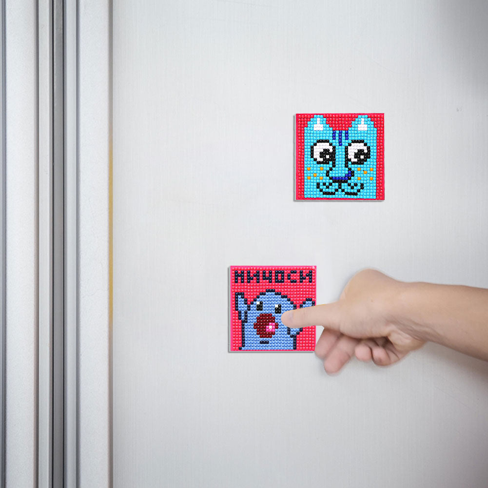 5ocs Diamond Fridge Magnet Sticker Cartoon DIY Round Full Drill for Home Kitchen