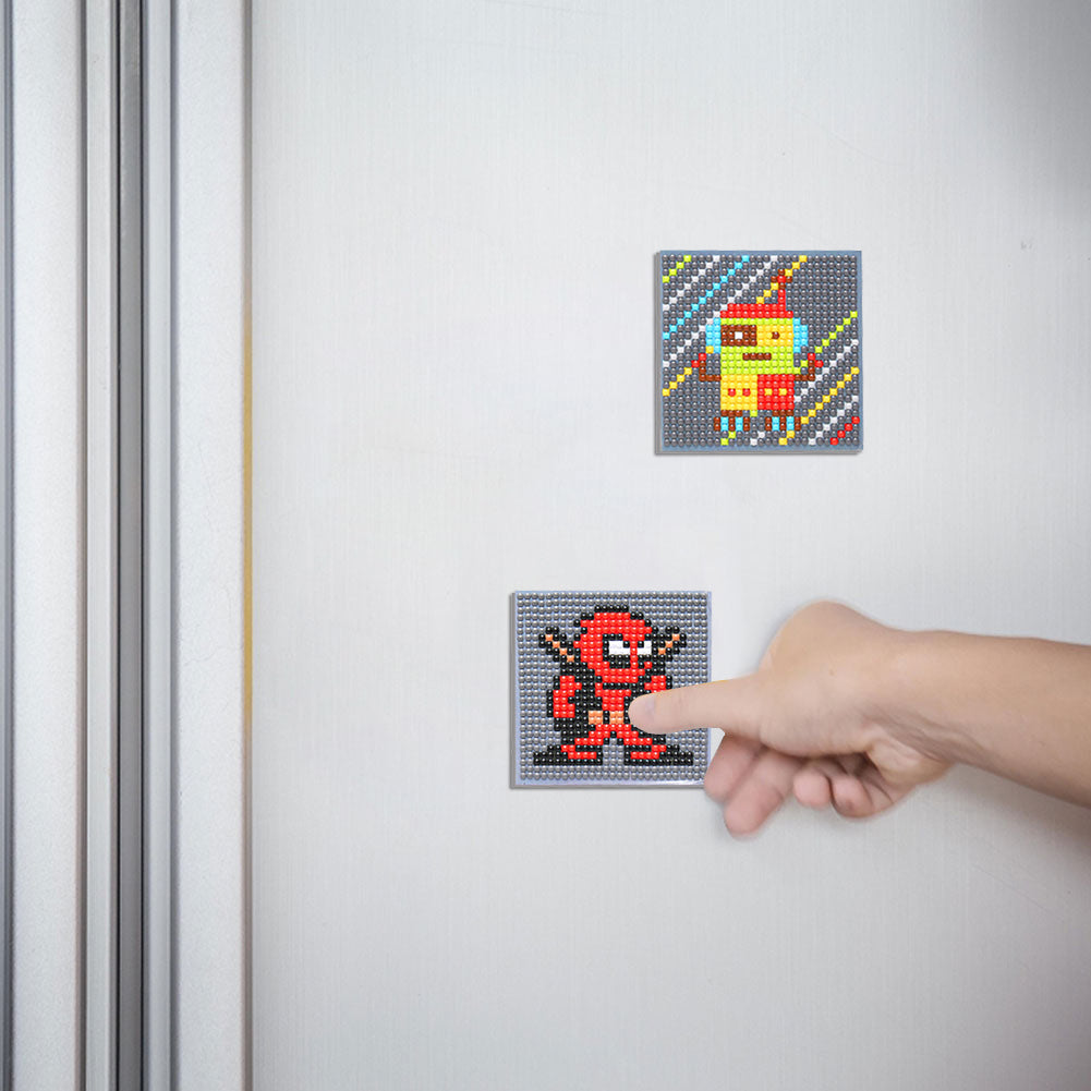 5ocs Diamond Fridge Magnet Sticker Cartoon DIY Round Full Drill for Home Kitchen