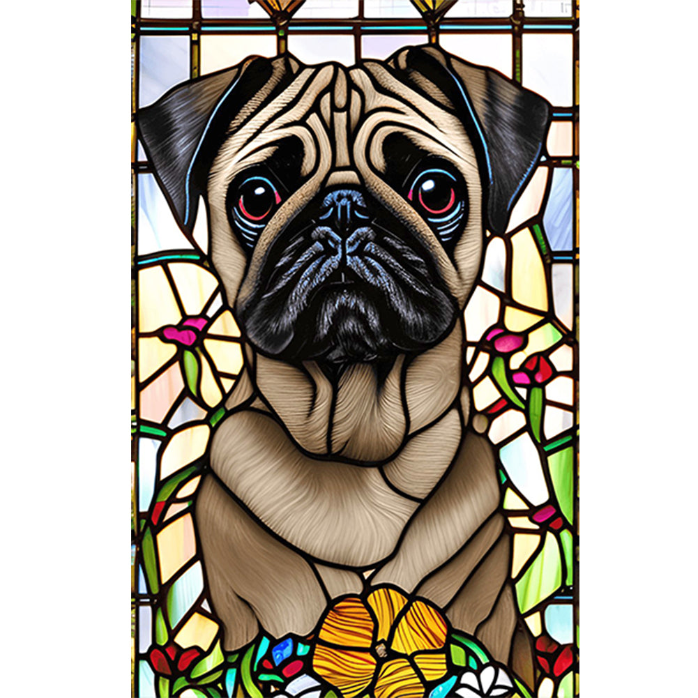 Stained Glass Pug - Full Round Drill Diamond Painting 40*60CM