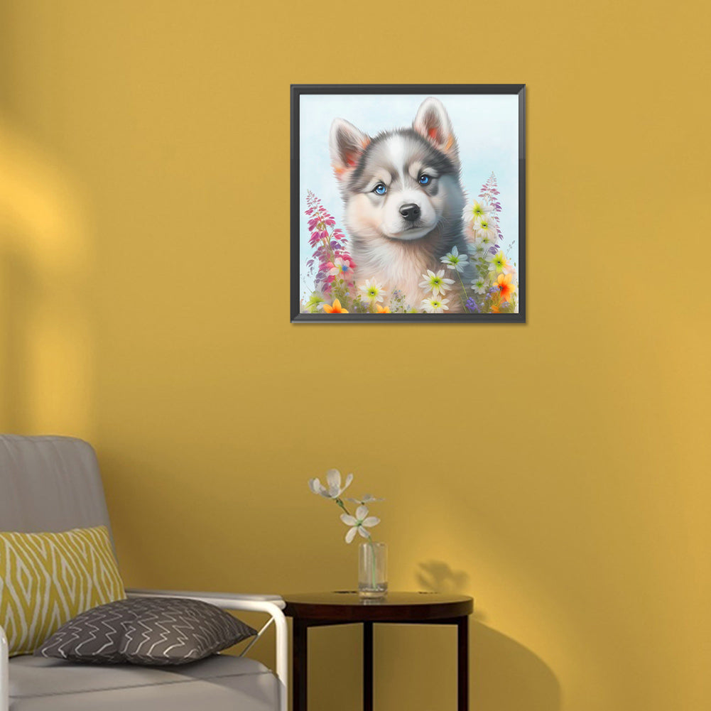 The Cute Dog In The Flowers - Full Round Drill Diamond Painting 30*30CM