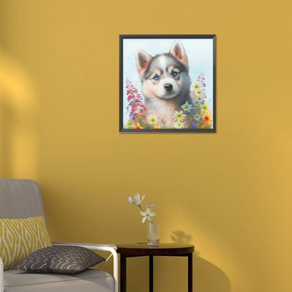 The Cute Dog In The Flowers - Full Round Drill Diamond Painting 30*30CM